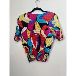 Vintage Y2K 90’s Colorful Pink Blue Yellow Geometric Stretchy popcorn crop top